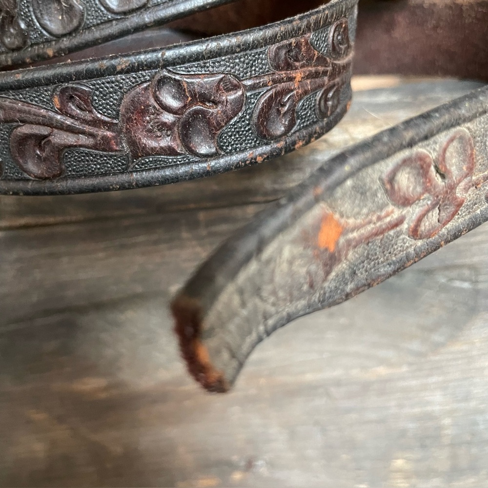 For Crafting - Hand Tooled Saddle Belt Leather Gold Tone Buckle Vintage - Picture 5 of 8